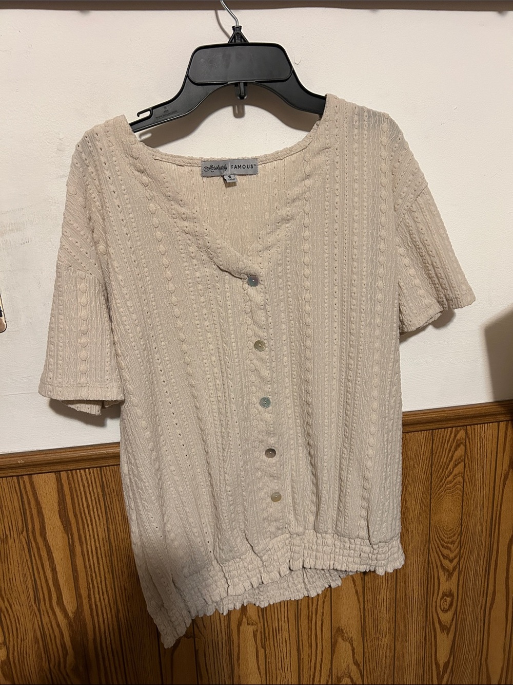 Absolutely Famous Cream Button-Front Textured Blouse